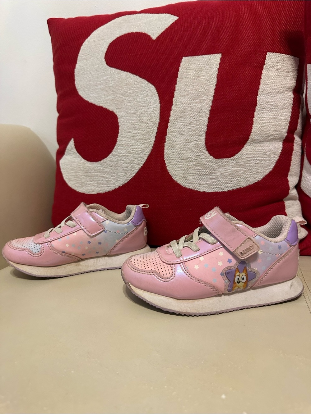 9C Girls Pink Star Bluey Velcro Sneakers